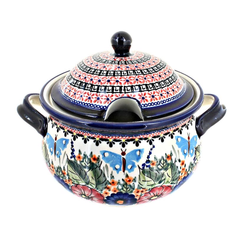 Blue Rose Polish Pottery 1004 Zaklady Soup Tureen - Floral Butterfly