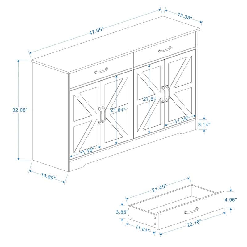 47.95" Farmhouse Style Sideboard Buffet Cabinet,Storage Cabinet with 2 Drawers and 4 Doors