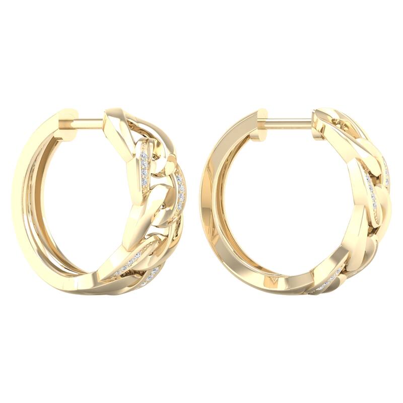 1/10ct TDW Diamond Cuban Link Hoop Earrings in 10k Gold for Women