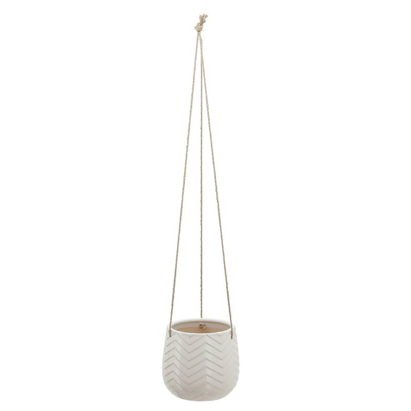 Sagebrook Home Neutral Textured Ceramic Hanging Planter - 7x"7x"6.5" - CHEVRON IVORY