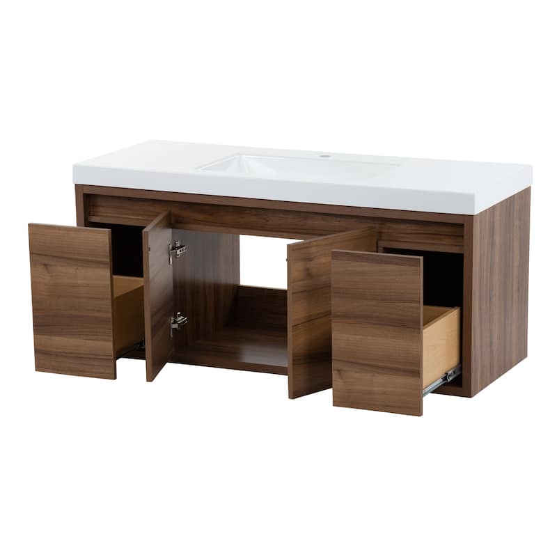 Kelby 48.5" Floating Bathroom Vanity With Cabinet, 2 Drawers, and White Sink Top