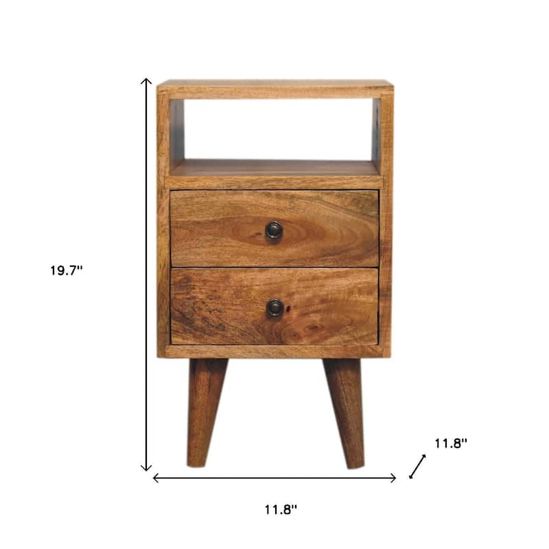 HomeRoots 20" Oak Solid Wood Two Drawer Nightstand
