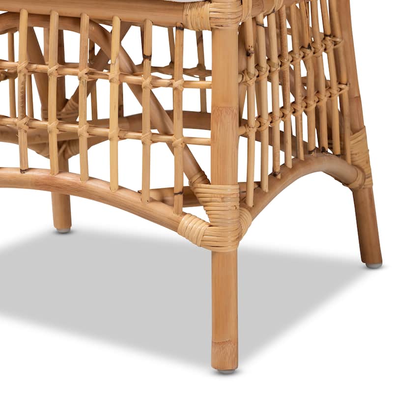 Rose Bohemian Upholstered Rattan Dining Chair-White/Natural Brown