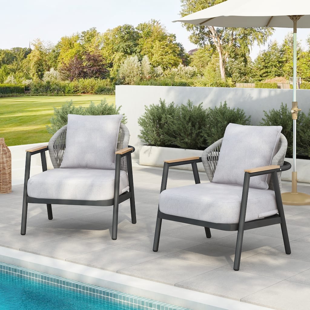 Outdoor Rope Club Chair with Gray Cushion Set of 2