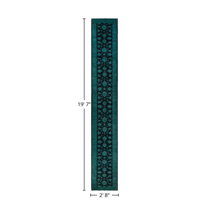 Overton Hand Knotted Wool Vintage Inspired Modern Contemporary Overdyed Black Runner Rug - 2' 8" x 19' 7"