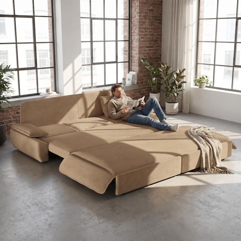 Homy Casa 73.2''/94.5" Queen/King Pull Out Sofa Bed, 3-in-1 Corduroy/Velvet Sleeper Couch - King Corduroy Camel