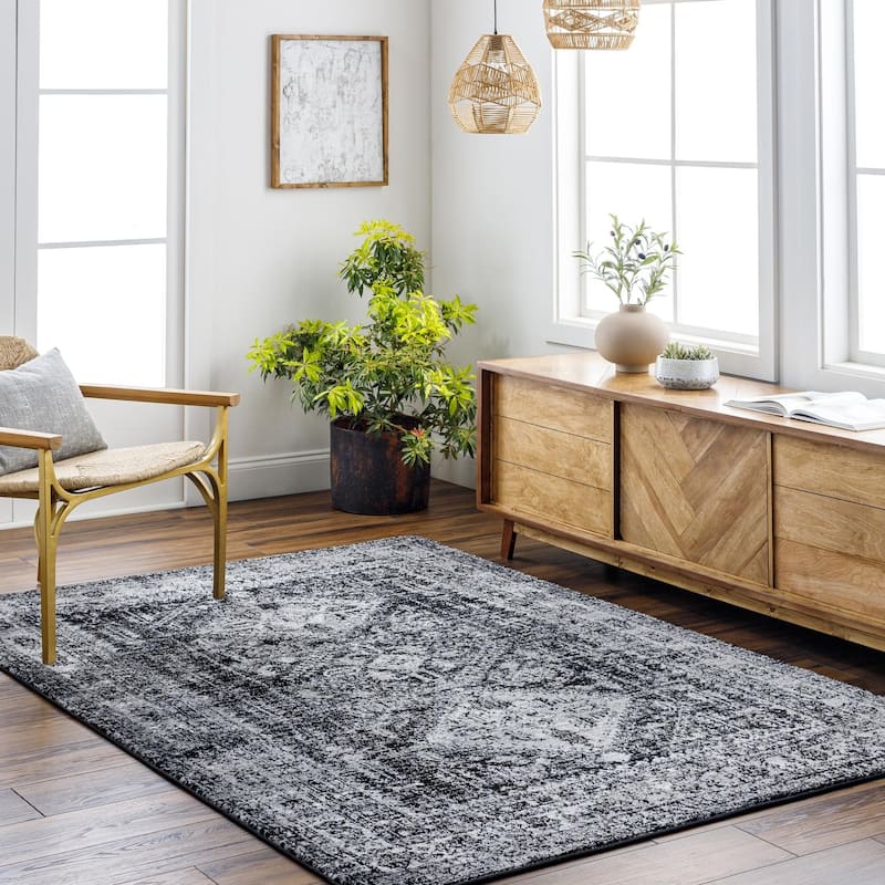 Livabliss Monte Carlo Updated Traditional Medallion Area Rug - Black - Rectangle - 4' 3" x 5' 7"