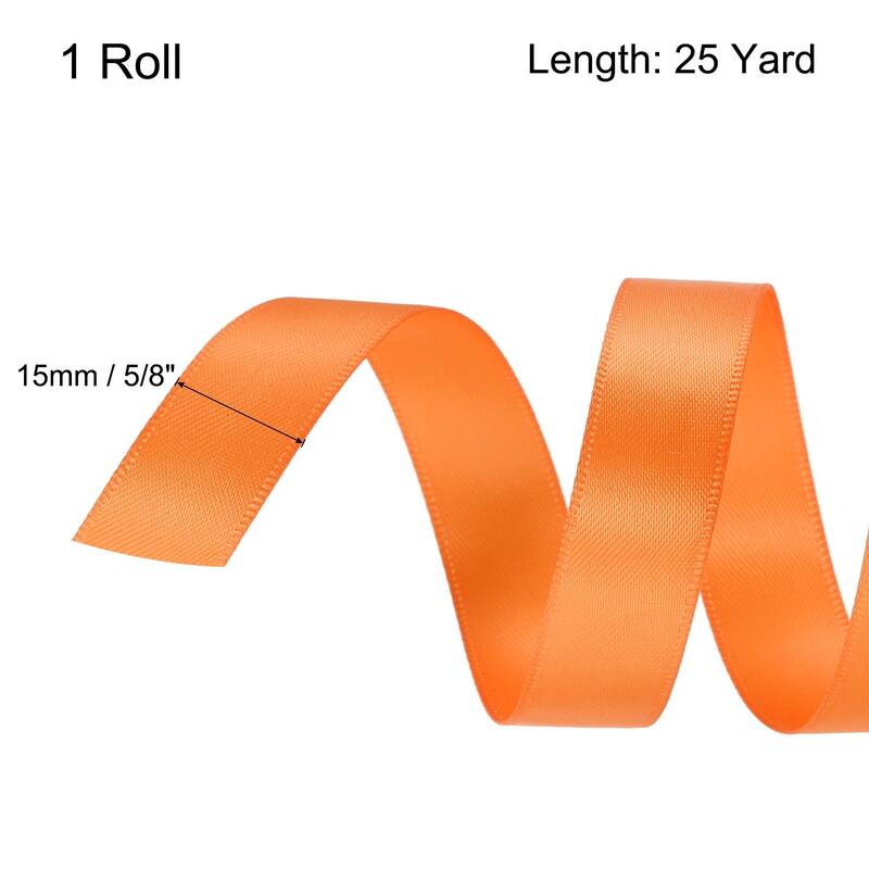 Satin Ribbon Grosgrain Thin Solid Silk Wedding Bouquet Ribbon Decor - Orange - 5/8" x 25 Yard