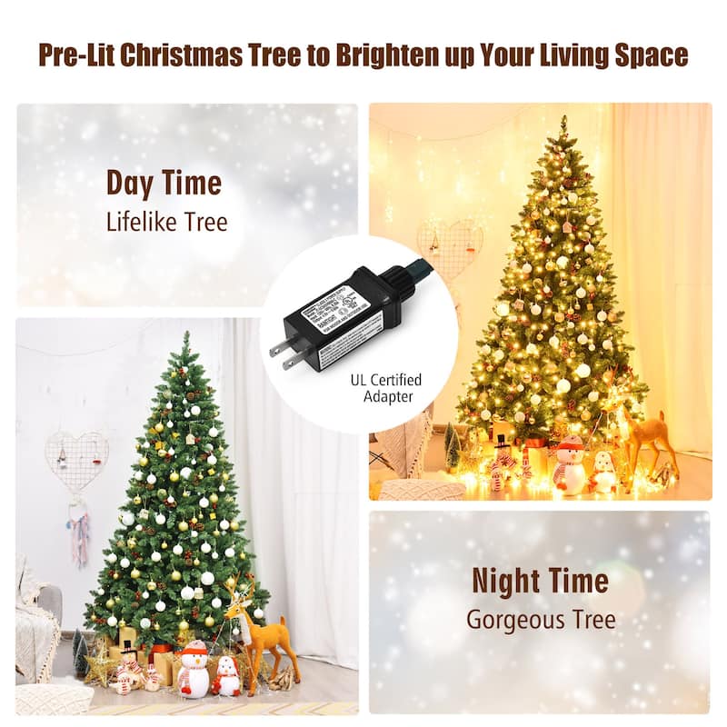 Gymax 7.5FT Pre-Lit Christmas Tree Hinged Artificial Tree Decoration - See Details