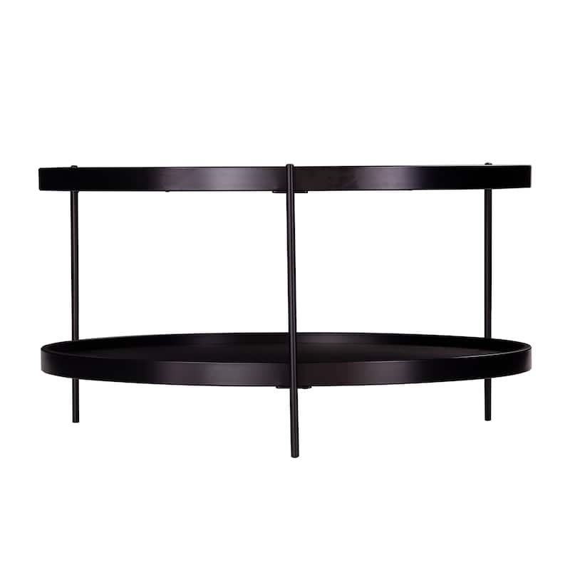 SEI Furniture Vaquero Mid Century Modern Round Wood Grain Two Tier Coffee Table
