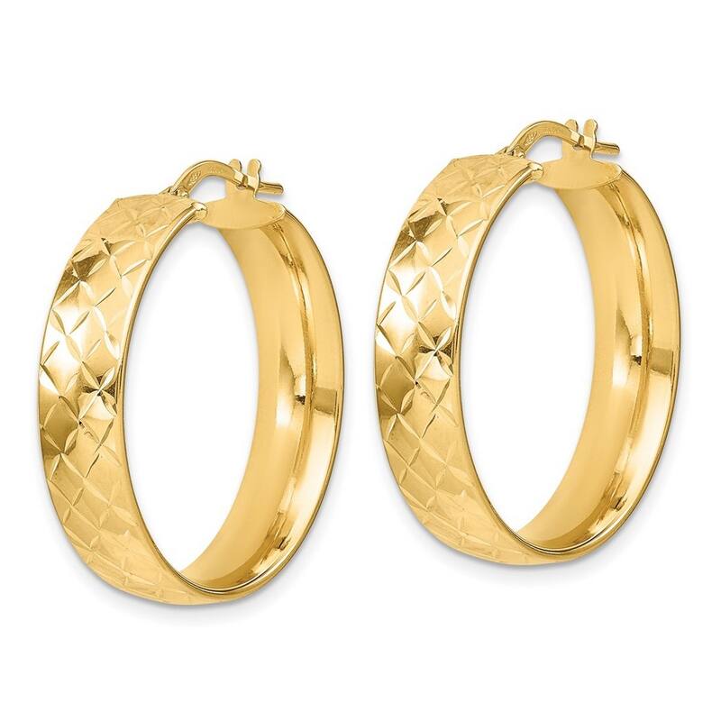 Curata 14k Yellow Gold 28x6.75mm Diamond-Cut Criss-Cross Round Hoop Earrings