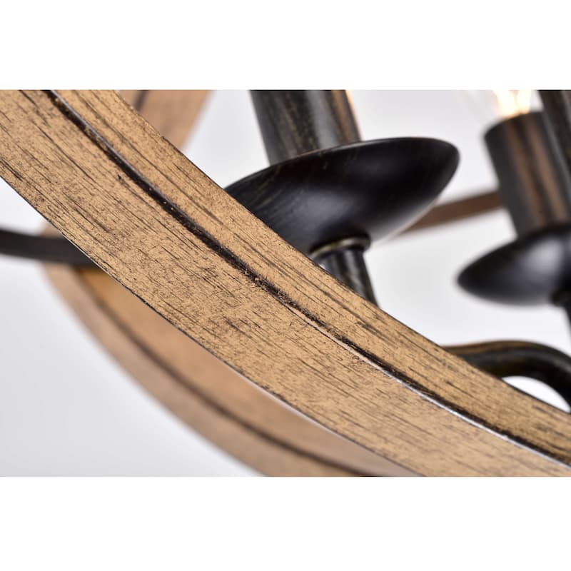 Melisa Faux Wood Grain and Antique Black Metal Semi Flush Mount