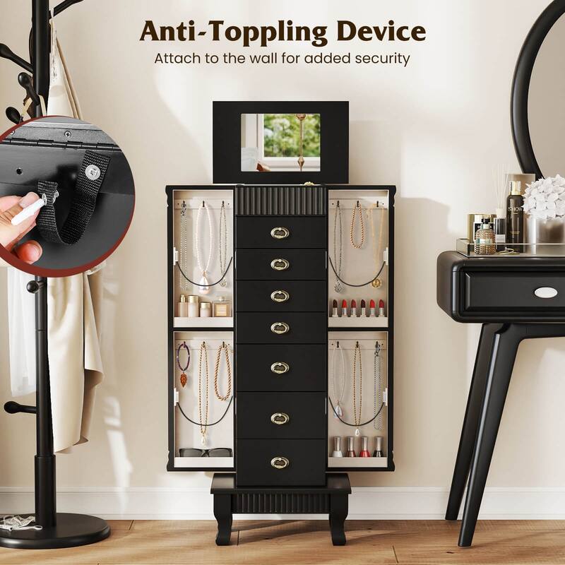 Costway Jewelry Cabinet Armoire Box Storage Chest Stand Organizer Wood - See Details