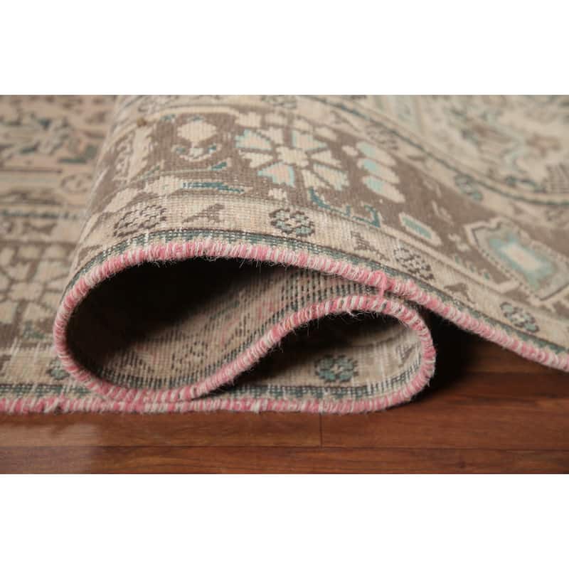 Hand Knotted Oriental 100% Wool Carpet Traditional Medallion Peach Tabriz Area Rug - 9' 8'' X 6' 4''