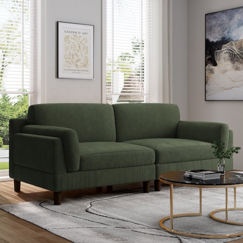 90" Corduroy Sectional Sofa Lounge Sleeper Sofa - Green Set