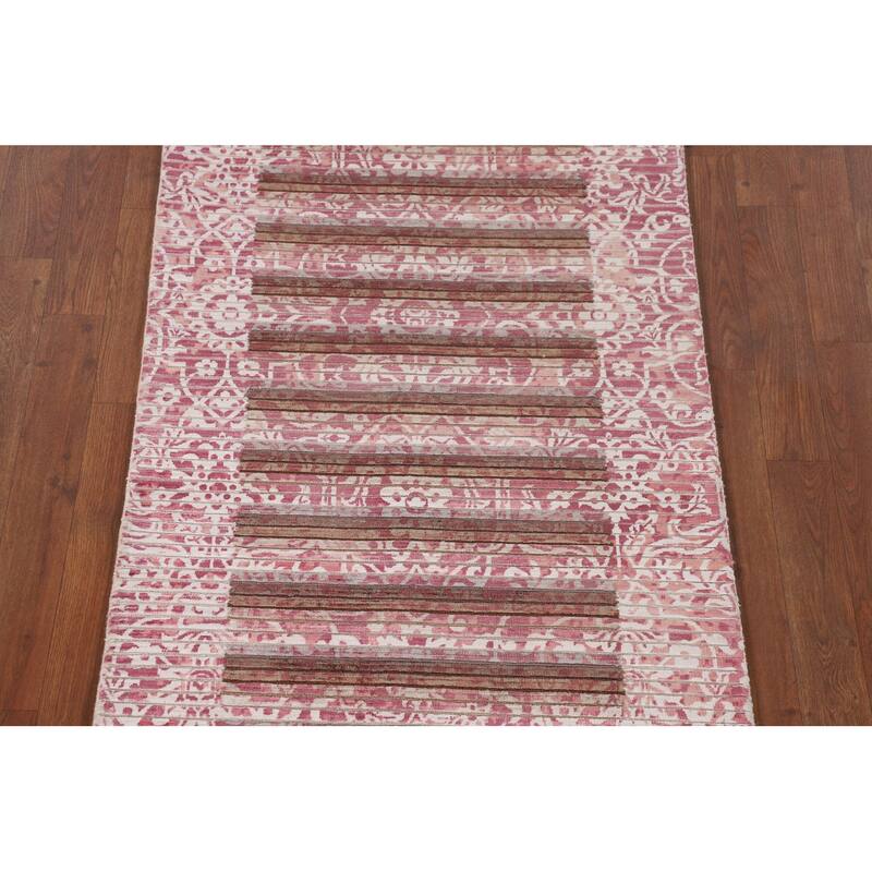 Striped Modern Abstract Oriental Accent Rug Handmade Wool Carpet - 2'7"x 4'10"