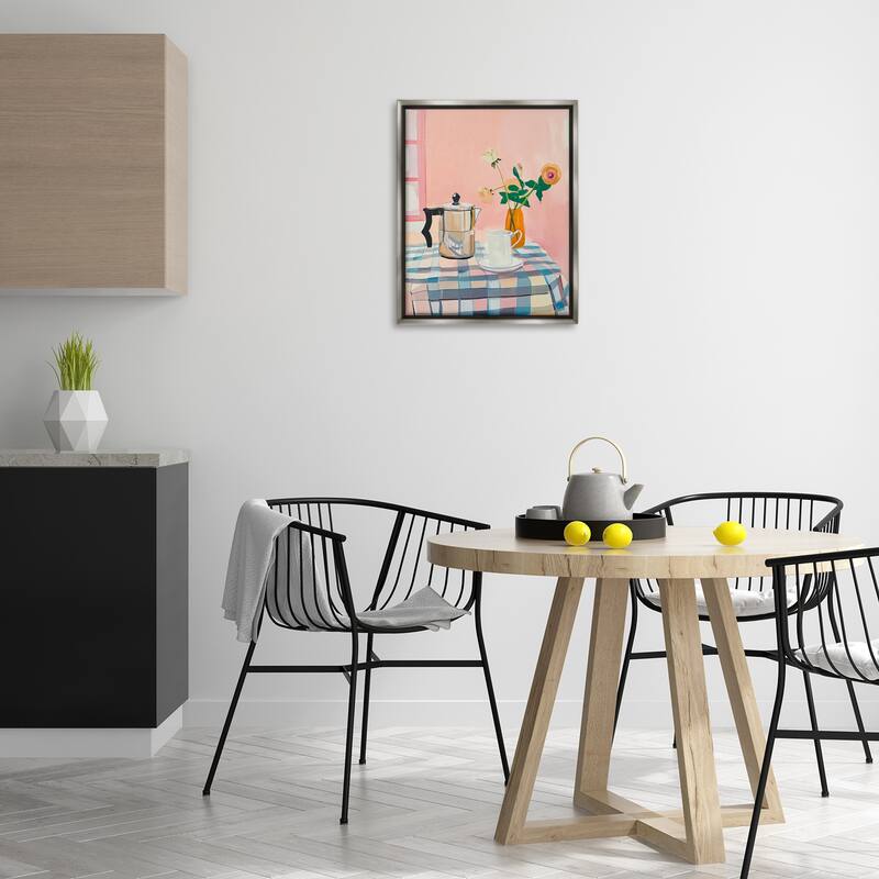 Stupell Pink Retro Kitchen Table Framed Floater Canvas Wall Art Design By Arlington Prints