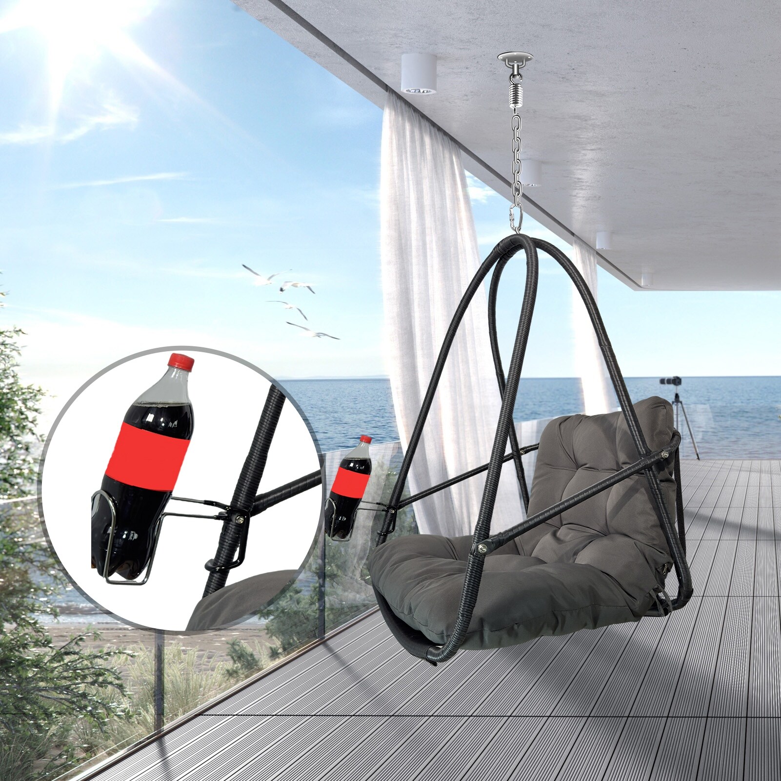 Foldable Hammock Swing Chair with Cup Holder & Removable Guardrail