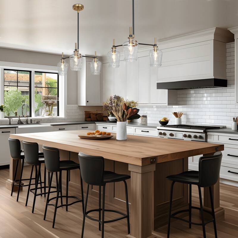Modern Farmhouse 3/5-Light Black Gold Chandelier Clear Glass Kitchen Island Pendant Lighting for Dinning Room