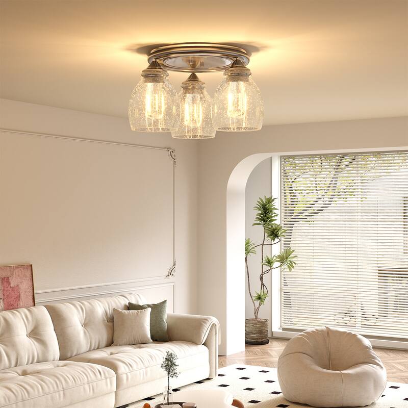Modern 3-Light Flush Mount Ceiling Light with Clear Bubble Glass