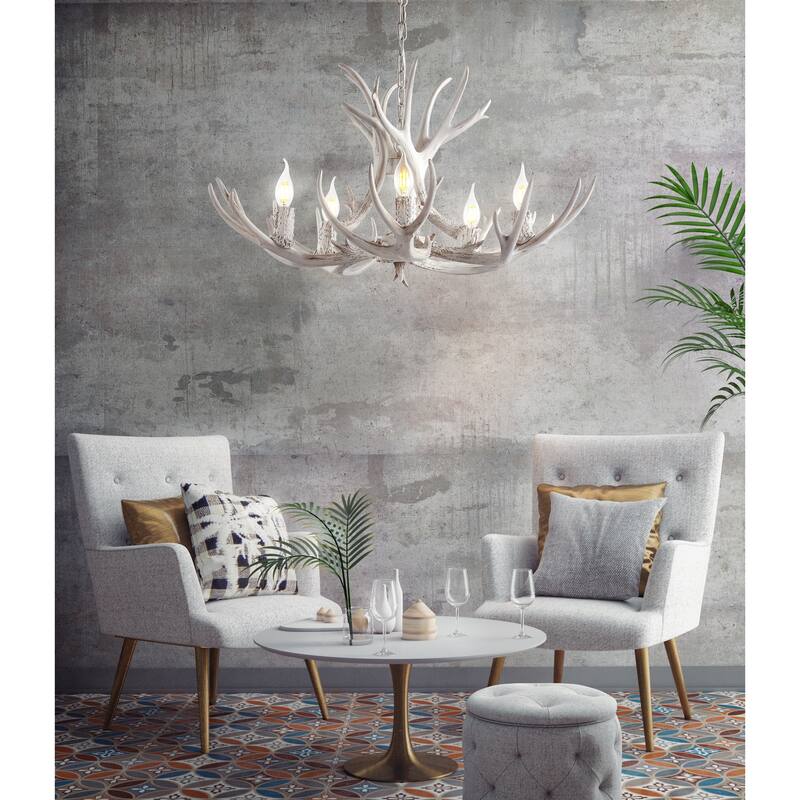Apollo Adjustable Resin Antler 5-Light LED Chandelier, by JONATHAN Y - 30"