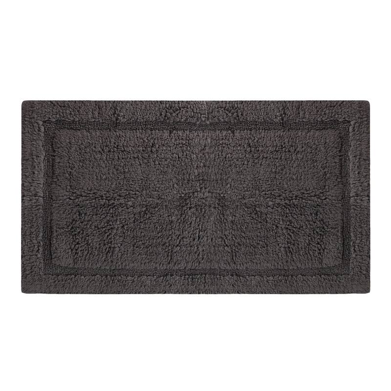 Delara Organic Cotton Reversible Bath Mat, 3000 GSM, GOTS Certified, Ultra-Thick & Super Absorbent, Quick-Drying Bathroom Rug - 24"X44" - Dark Grey