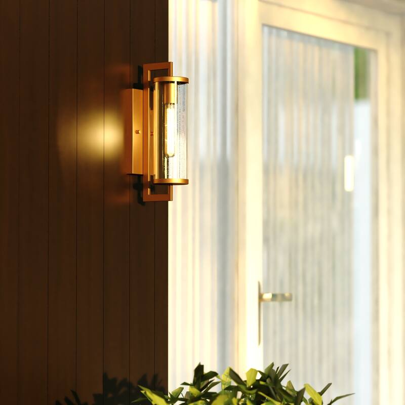 Morgan Park 1-Light Dusk to Dawn Modern Outdoor Wall Sconce with Clear Seeded Cylinder Glass Shade, Exterior Lantern
