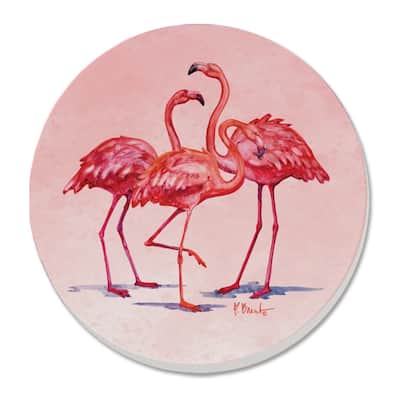 Hilo Flamingos 4 Pack Absorbent Stone Coasters with Protective Cork Backing Made in The USA Absorbent Easily Wipes Clean