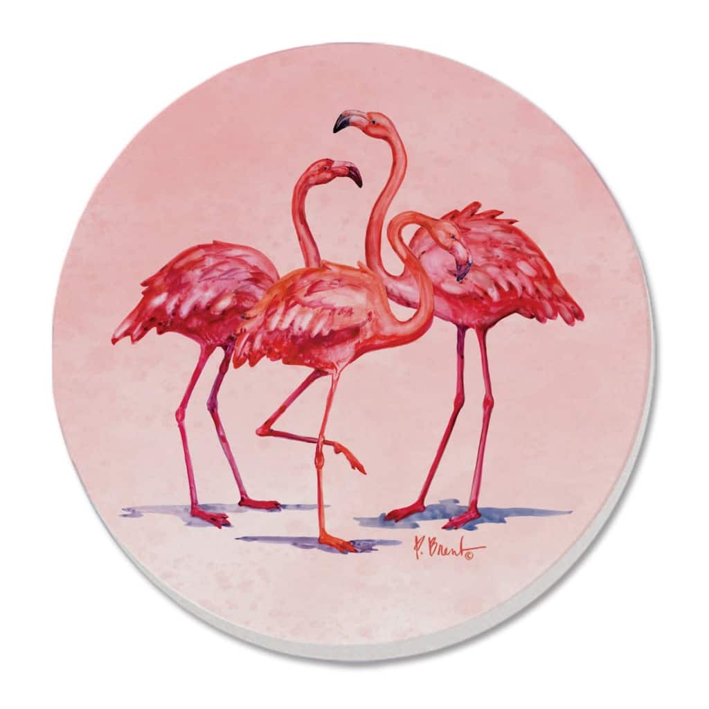 Hilo Flamingos 4 Pack Absorbent Stone Coasters with Protective Cork Backing Made in The USA Absorbent Easily Wipes Clean