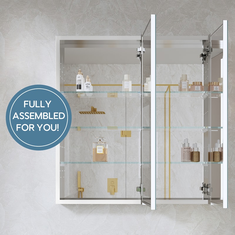 28''W X 30''H Recessed Or Surface Wall Mount Bathroom Medicine Cabinet With Adjustable Glass Shelves