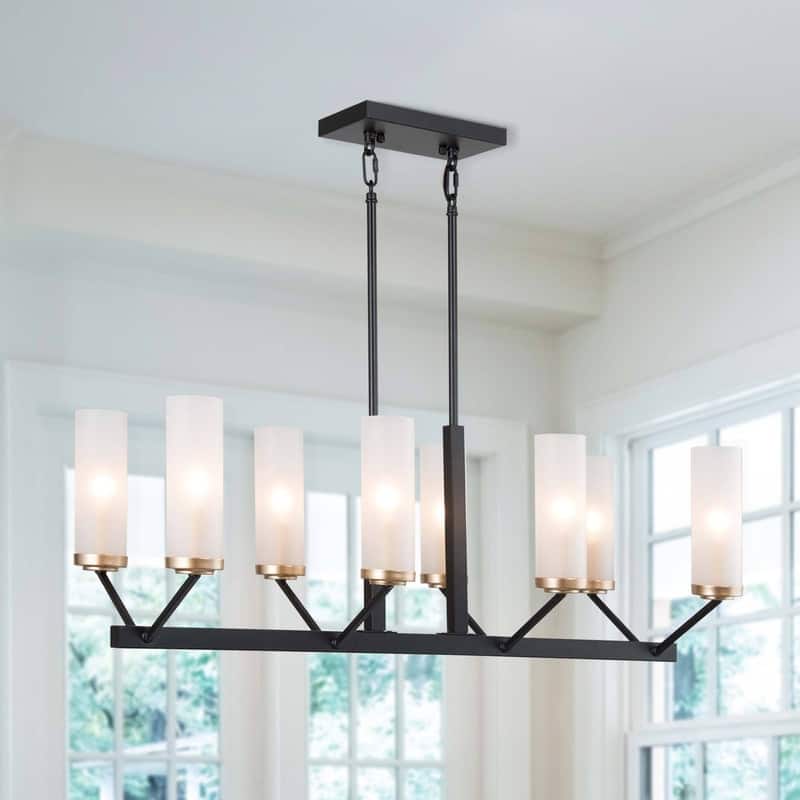 Malryn Modern Glam 8-Light Black Linear Large Kitchen Island Pendant Glass Chandelier - L31.5"x W12.5"x H 11"