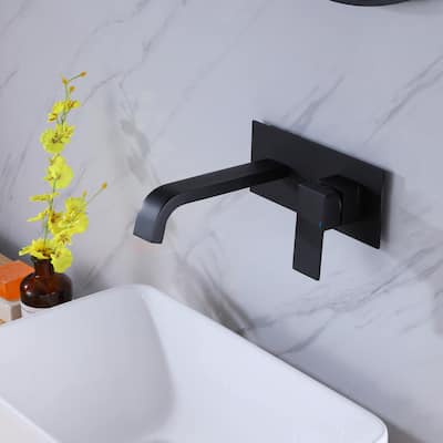 Wall Mounted Bathroom Faucet Single Handle Matte Black Bathroom Sink Faucets 2 Holes Modern Basin Vanity Mixer Taps with Valve