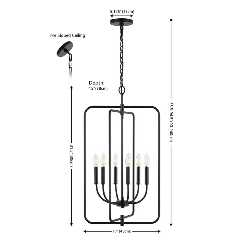 SAFAVIEH Lighting Noelline 6-Light Adjustable Pendant Chandelier (LED Bulbs Included) - Black - 17Wx15Dx95H