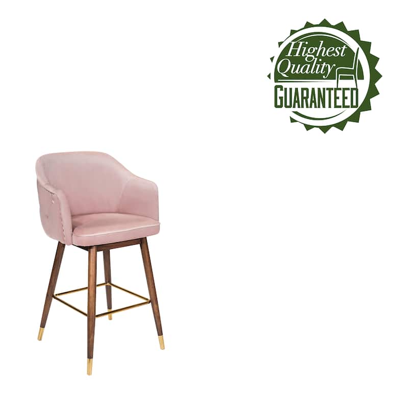Porthos Home Orla Velvet Upholstered Bar Stools with Rubberwood Legs, Set of 2