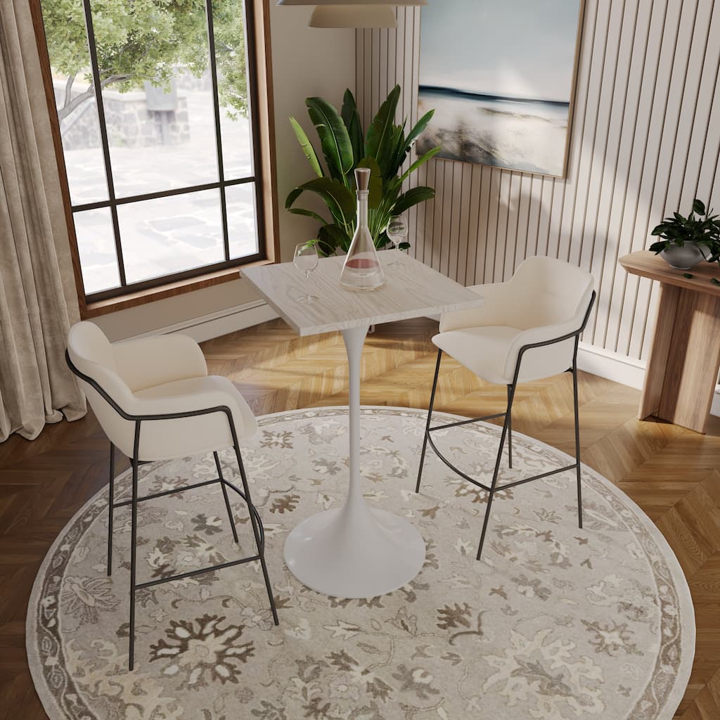 Verve Modern 24-Inch Square Bar-Height Table with White Pedestal Base, MDF Top, Seats 2–3, Compact Dining Table