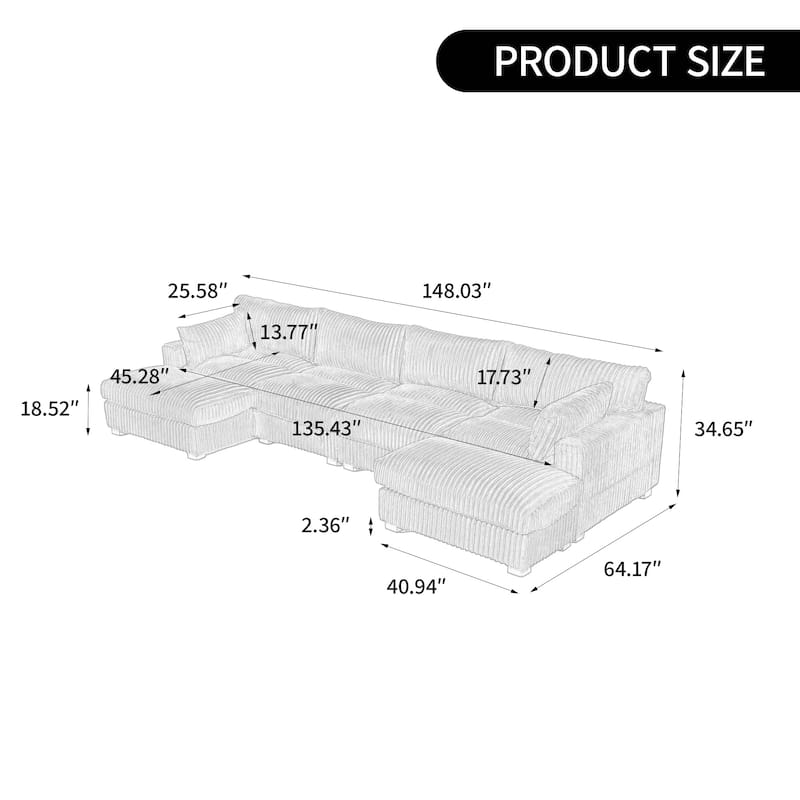 Oversied Plush Corduroy Fabric Modular Sectional Sofa with Chaise, Ottoman