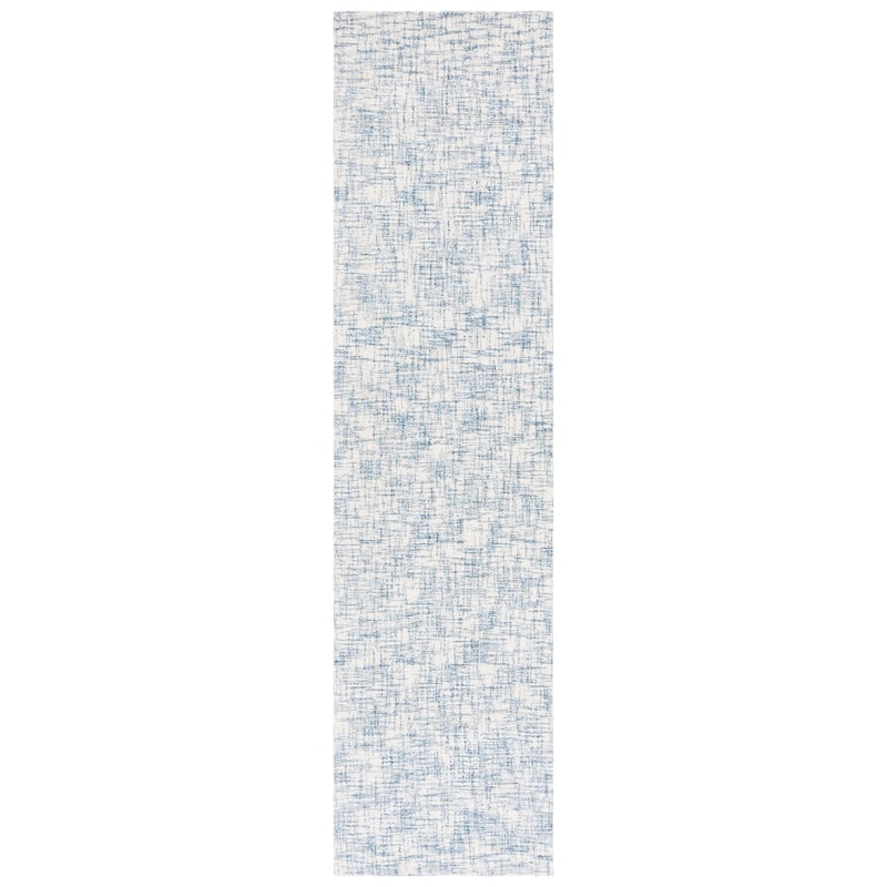 SAFAVIEH Handmade Ebony Zack Contemporary Wool Rug - 2'3" x 9' Runner - Blue/Ivory