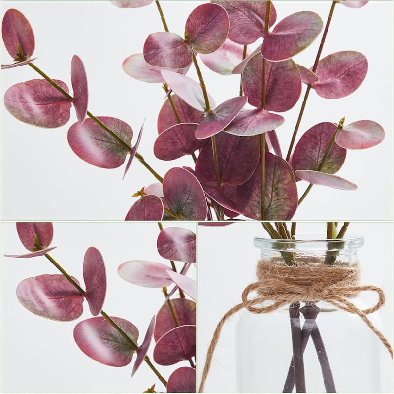 2PCS 13" Artificial Eucalyptus Stems in Vase with Faux Water for Home Decor - 2 pcs
