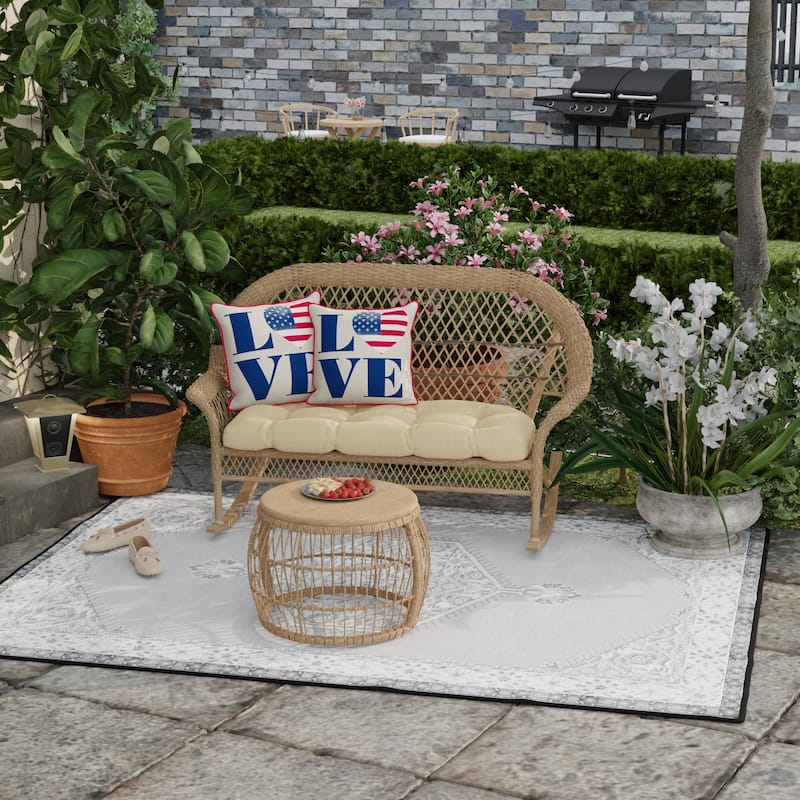 18" x 18" Americana Outdoor Throw Pillow with Welt - Set of 2 - 18'' L x 18'' W x 5'' H - Love America