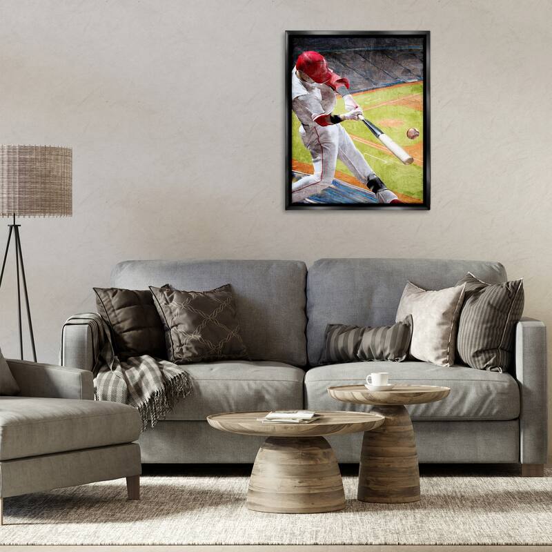 Stupell Athlete Hitting Baseball Framed Floater Canvas Wall Art Design By Kim Allen