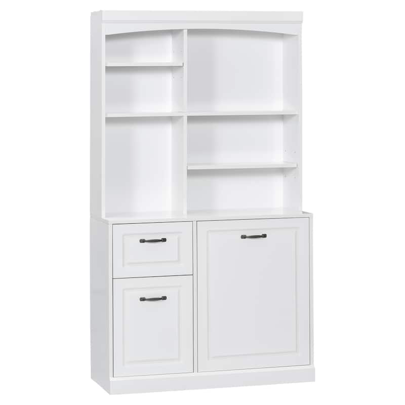Modern Bathroom Cabinet, Freestanding Linen Tower with Slanted Storage Basket 2 Drawers and Adjustable Shelves, for Bathroom