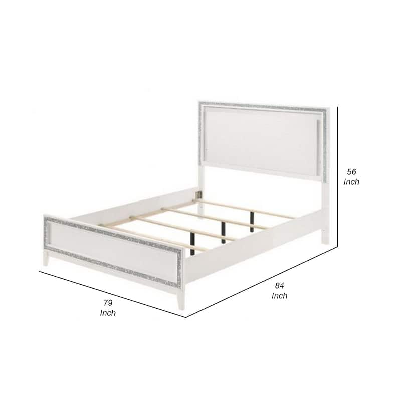 Eastern King Bed with LED Headboard and Shimmering Trim, White