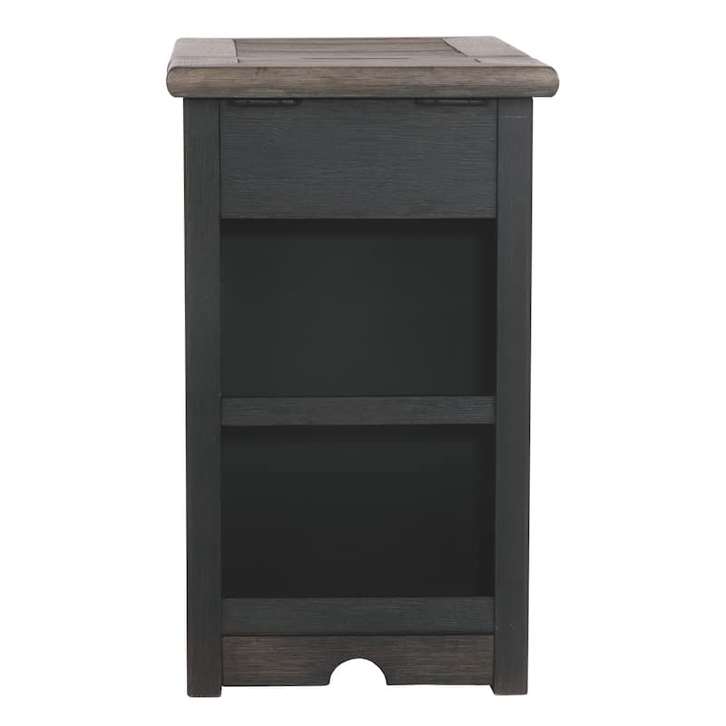 24.13 in. Brown and Black Rectangle Wood End Table with USB Charging Ports