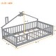 preview thumbnail 8 of 9, Grey Twin Pine House-Shaped Bedside Floor Bed with Guardrails