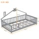 preview thumbnail 8 of 9, Grey Twin Size Pine Wood House-Shaped Bedside Floor Bed with Guardrails, Slats, with Door