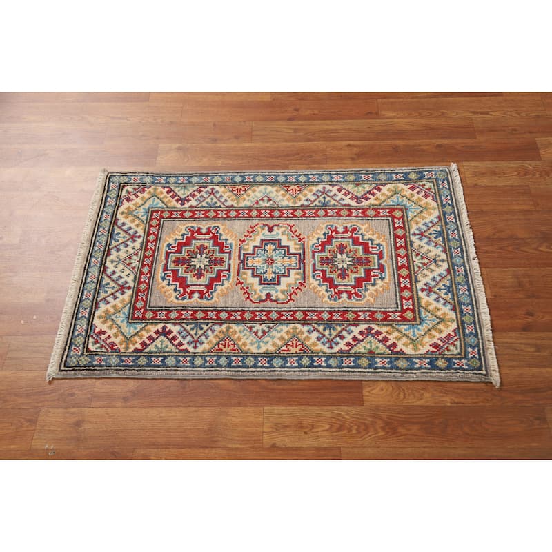 Kazak Oriental Foyer Rug Hand-Knotted Wool Carpet - 2'0"x 3'0"
