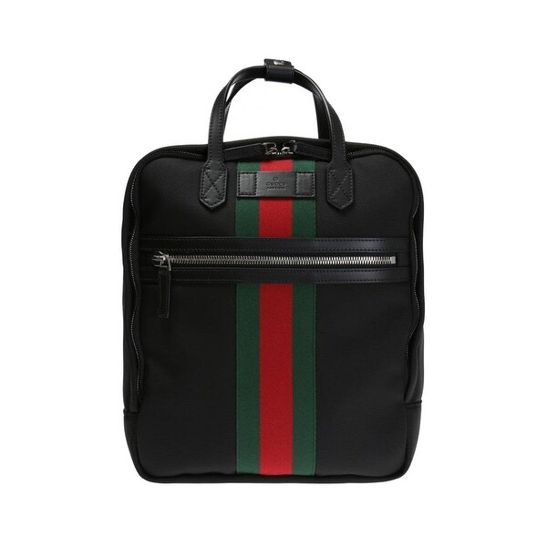 black gucci backpack with red and green stripe