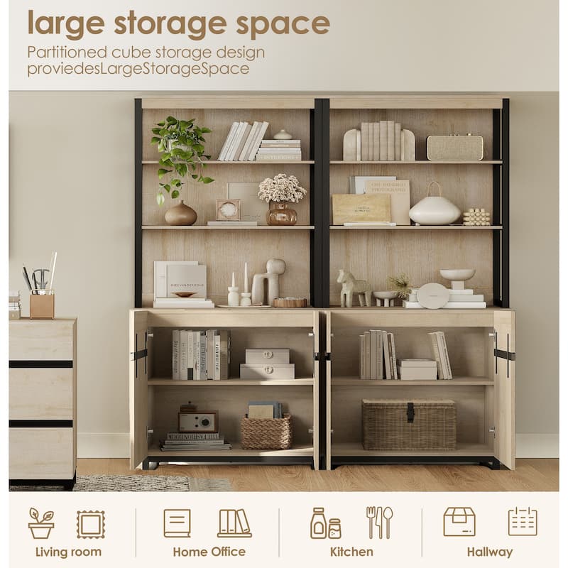 WAMPAT 59" Modern Executive Desk with Charging Station & Storage Cabinet + 72" Tall Bookcases.