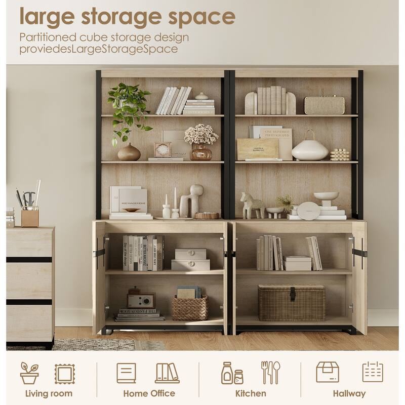 WAMPAT Modern 72" Tall Bookcase with Metal Base and Adjustable Shelves, Library Book Shelf with Storage Cabinet