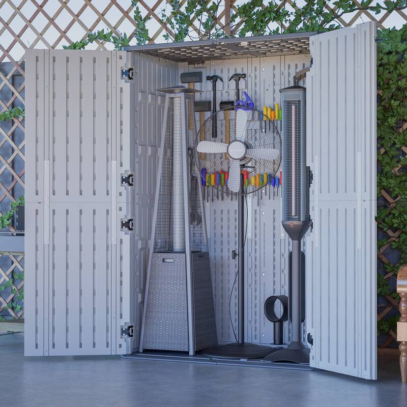 GDFStudio - Hayes Rust Proof Outdoor Equipment Storage for Backyards, Patio, Garden - Non-Partitioned - White+Vertical